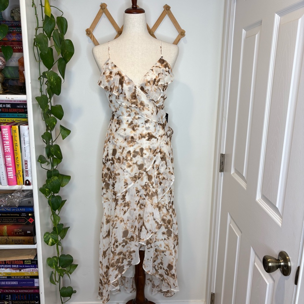 EXPRESS Printed Ruffle Wrap Hi Low Maxi Dress
